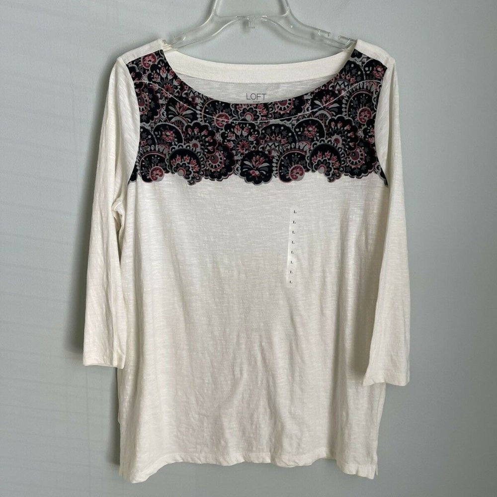 New LOFT Outlet Ivory Boat Neck 3/4 Sleeve Top